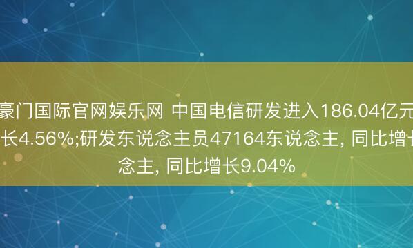 豪门国际官网娱乐网 中国电信研发进入186.04亿元， 同比增长4.56%;研发东说念主员47164东说念主， 同比增长9.04%